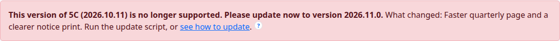 The red message: This version of 5C is no longer supported. Please update now