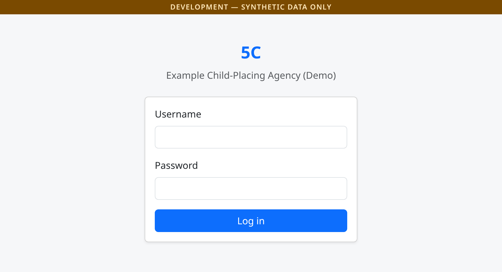 The 5C login screen on the synthetic demo instance
